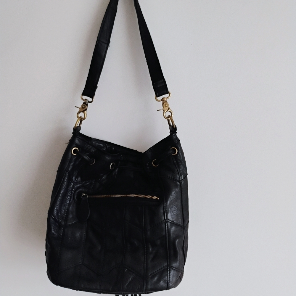 Amerileather Luxury Leather Tassel Studded Bucket Black Bag Moto Hippie Biker - Picture 6 of 12